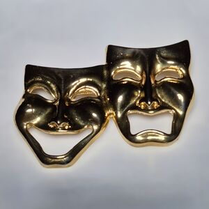 Gerry's Vintage Gold Theatrical Comedy Tragedy Mask Brooch